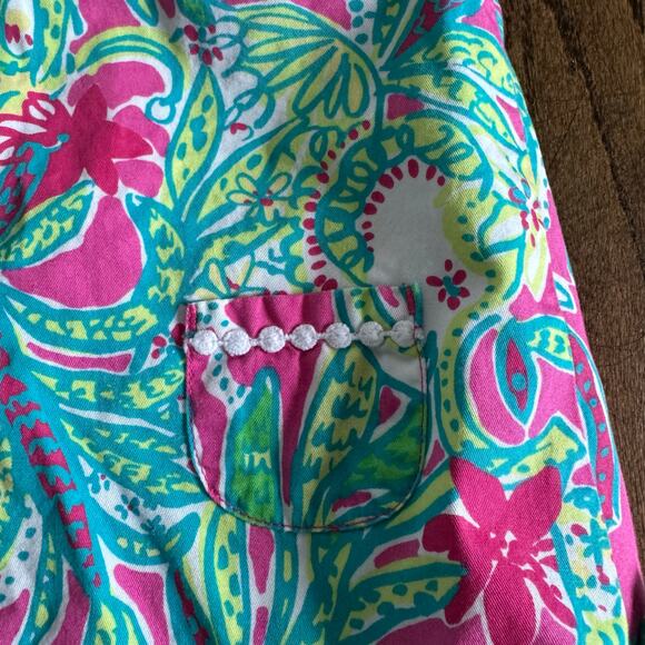 Lilly Pulitzer Baby Dress Size 6-12M Scallop Trim Pink Green Palm Leaf Floral - Picture 4 of 7